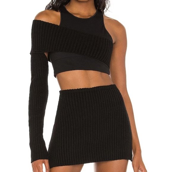 (SOLD) DANIELLE GUIZIO Rib Knit Shrug Off Shoulder Top - Picture 1 of 7